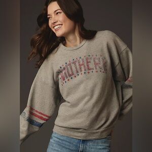 MOTHER Gray Sweatshirt with Red and Blue Accents